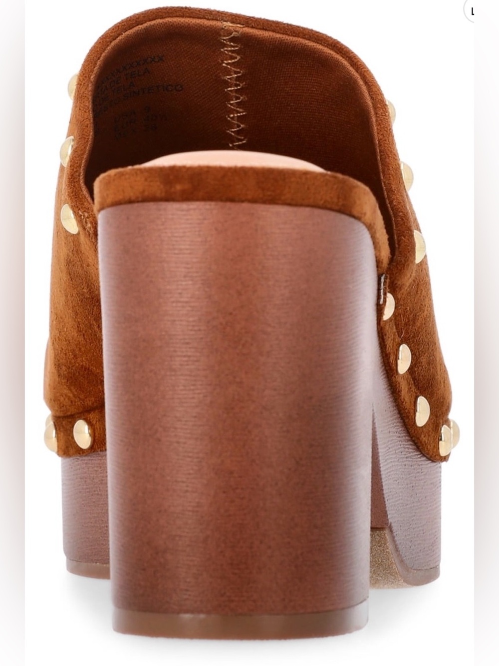 Time and Tru Women’s Faux Suede Studded Clogs with Block Heels - Picture 3 of 7